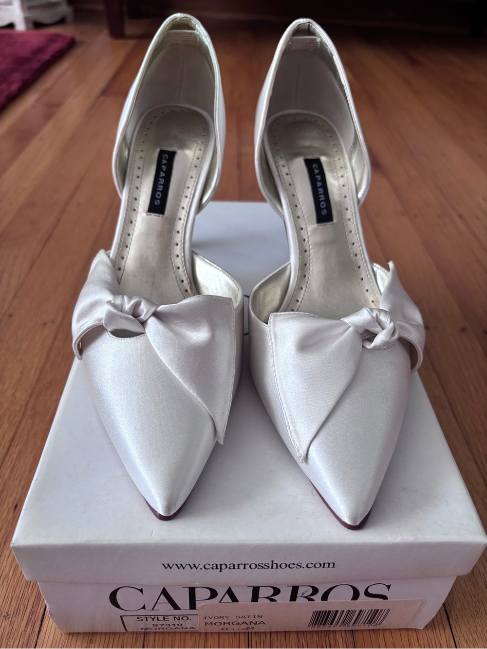 Caparros Ivory Satin Pointed D'Orsay Heels with Bow Accent
